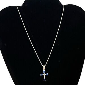 Sterling Silver Necklace with Blue Topaz Cross